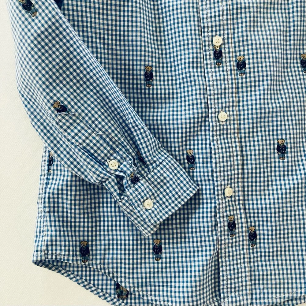 Ralph Lauren Boys 7 Blue Polo Bear Print Button Down Shirt